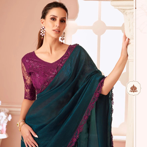Designer exclusif de haute qualité soie Sari belle broderie séquence travail frontière qualité traditionnelle pakistanaise fête de mariage - Product Image 1
