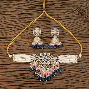 Venta la venta al por mayor más caliente de Indo Western Meenakari estilo gargantilla collar conjunto con chapado en oro - Product Image 4