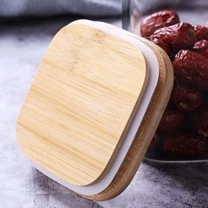 Pack of 3 <b>Clear</b> Borosilicate Glass Jars with Airtight Lids Wood Cover Kitchen Storage Canisters for Tea Condiments <b>Container</b> - Product Image 6
