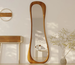 Miroir de courtoisie léger et écologique fait à la main de style antique Design irrégulier ondulé Cadre en bois de noyer véritable Style Art déco Maison - Product Image 4