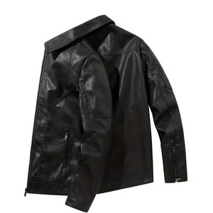 Veste universitaire en toile enduite de cuir véritable pour homme avec col montant et logo frontal, style streetwear - Product Image 2