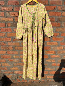 Casual Floral bordado a mano bloque impreso algodón Maxi vestido largo indio mujer vestido con borla Decoración - Product Image 5