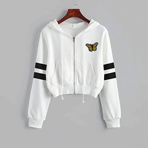 Chaqueta recortada con cremallera para mujer de moda 2025 Sudadera con capucha corta de color degradado sólido con diseño de mariposa y bolsillos y capucha - Product Image 4