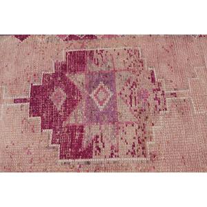 พรมเฮอร์กีตุรกีโบราณ ขนาด 2.8x11.1 ฟุต (85x339 ซม.) พรมขนสัตว์ลายทางสีชมพู - Product Image 5