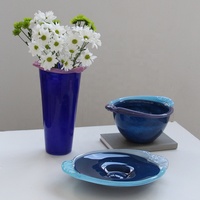 Bixuan Kleurrijke Randen Mondgeblazen Glazen Schaal Collectie Diep Donkerblauw Olijfgroen Fruit Schaal Tafeldecoratie Huisdecoratie