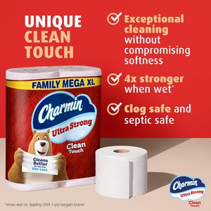 CharminUltra Strong Clean Touch <b>Toilet</b> <b>Paper</b>, 6 Family Mega XL <b>Rolls</b> = 42 Regular <b>Rolls</b> - Product Image 5