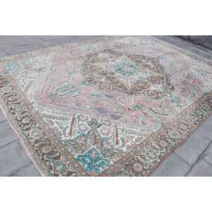 Turkish Vintage Oversize Rug 9.1x12.2 ft, <b>Brown</b> <b>Wool</b> Rug - Product Image 3