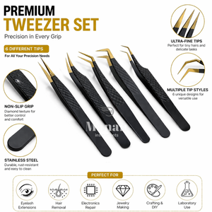 Juego de Pinzas de Precisión Premium de 5 Piezas, Kit de Pinzas de Acero Inoxidable con Punta Ultrafina Antideslizante, Herramienta de Reparación de Electrónica y Belleza - Product Image 2