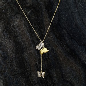 À la mode 18k Or Luxueux Diamant Double Papillon Pendentif Collier Femmes Fine Jewelry Papillon Diamant Pendentif Collier - Product Image 1