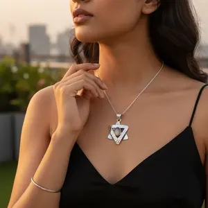 จี้เงินแท้ 925 ประดับพลอย ดีไซน์ทันสมัยสำหรับผู้หญิง ชุบโรเดียม ทองคำขาว ทองคำขาวโรสโกลด์ พร้อมสร้อยทอง 18K ประดับเพชรและมุก เหมาะสำหรับใส่ทุกวัน ใช้เป็นของขวัญ - Product Image 3