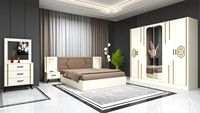 Ensemble de chambre à coucher moderne en aggloméré avec rangement complet, options de taille Queen/King, housse amovible personnalisable, armoire et étagère à chaussures