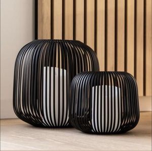 Set of 2 Matte Black Oval Shaped Candle <b>Lantern</b> High Quality Wicker Hurricane <b>Lantern</b> Best Selling - Product Image 6
