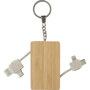 White Bamboo Keychain Eco-Friendly Wood <b>Charging</b> <b>Cables</b> for Gadgets - Product Image 3