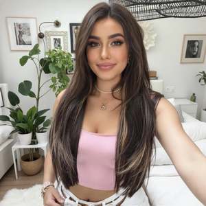 DWY Frontal Lace Layered Mixed <b>Brown</b> <b>Wig</b> Natural Synthetic with Transparent Lace Color Mixed <b>Brown</b> - Product Image 1
