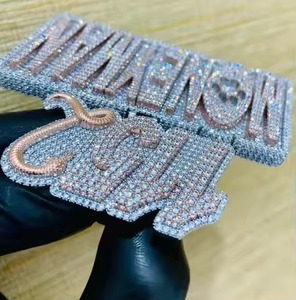 Personnalisable Double Couche Glacé VVS Moissanite Pendentif Nom Numéro Plaqué Rhodium Hip Hop Bijoux Cadeau pour Homme avec Diamant - Product Image 4