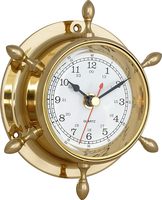 H.M.A Handicrafts Horloge Murale Silencieuse Analogique en Laiton, Style Art Déco, Motif Roue de Bateau Nautique, Vintage Maritime, à Quartz, pour Maison, Bureau, Cabine, Mariage