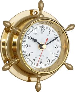 H.M.A Handicrafts Nautical Brass Ship Wheel Wall <b>Clock</b> Vintage Maritime Quartz Timepiece for Home Office or Cabin Decor - Product Image 5