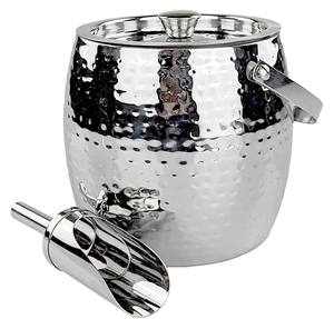 Hammered Stainless Steel <b>Ice</b> <b>Bucket</b> <b>with</b> <b>Lid</b> Scoop and Handle Polished Finish Insulated Design for Premium Home Bar Entertaining - Product Image 1