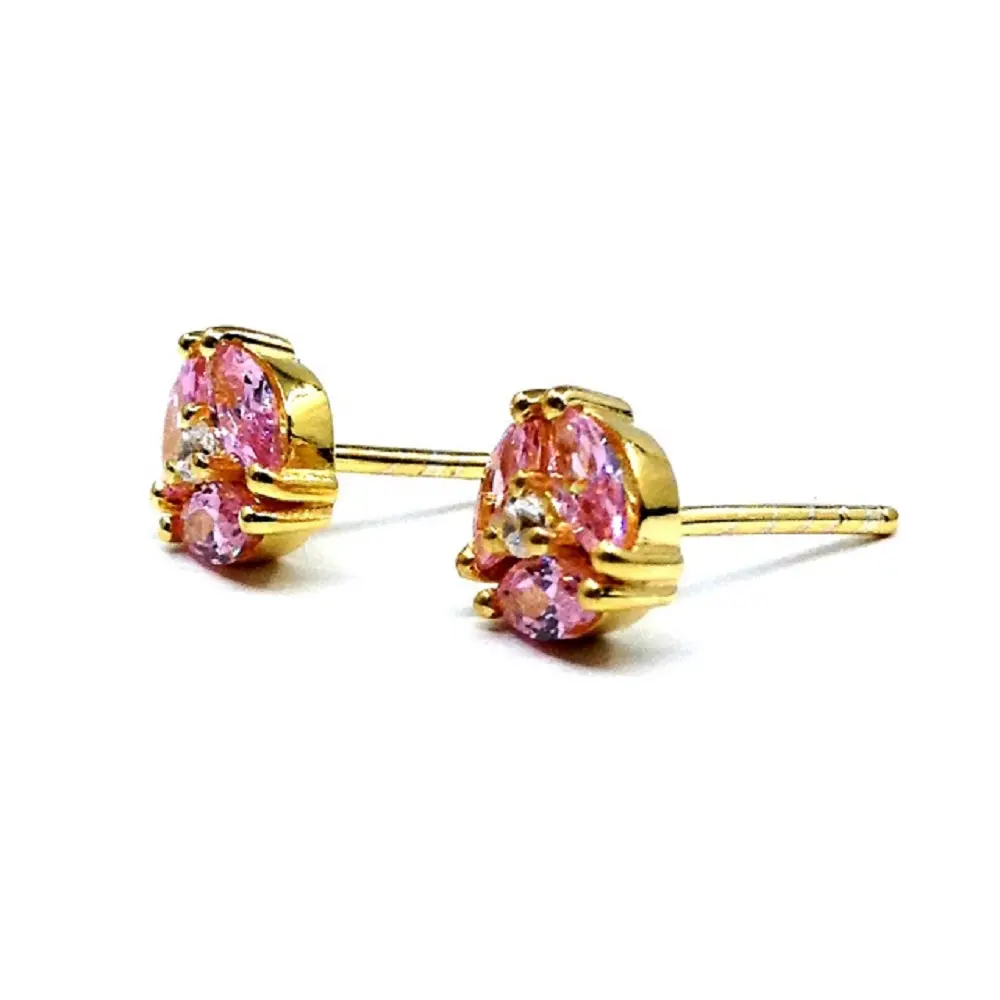 Personalized Fashionable Sterling Silver 925 Gold Plated Pink Tourmaline Gemstone Trendy Studs Unisex Earrings Cute Gift Party