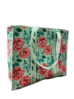 Sac fourre-tout matelassé grand format en coton 100% imprimé à la main, motif floral vert, sac à bandoulière avec fermeture éclair
