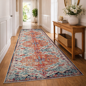 Alfombra Mimoza Vintage con Estampado Digital de Medallones, Superficie de Algodón Chenille y Base Antideslizante para Sala de Estar o Pasillo - Product Image 4