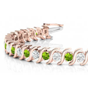Pulsera de Oro Rosa de 14k con Eslabones Tipo S, Peridoto y Diamante (4.00ct), Joyería Elegante - Product Image 2