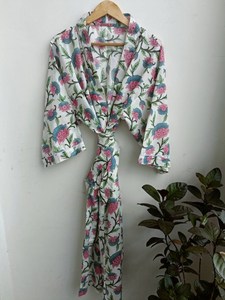 New Indian Handmade Floral Pattern Kimono Bathrobe for Women Breathable <b>Cardigan</b> Floor-Length Ruffles Natural Washable Party - Product Image 3
