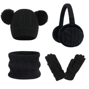 Ensemble d'hiver chaud et douillet en quatre pièces camouflage : bonnet pompon, cache-cou, gants et cache-oreilles pour la plage et l'hiver - Product Image 3