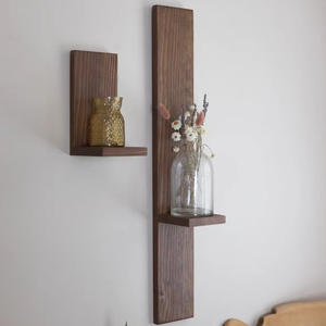 High Quality Wall Hanging Wood Shelves | Set of Two Rustic <b>Plant</b> Shelves for Flower <b>Pot</b> Home Decor for Home Decoration - Product Image 1