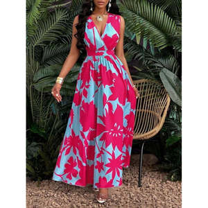Jane's Women's Elegant Floral Pattern Strappy Wrap Neck <b>Long</b> Jersey Maxi Dress for Casual Day & Evening Wear - Product Image 2