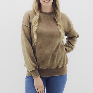 Sudadera de invierno con lavado ácido de último estilo, ropa OEM para mujer, cuello alto de lana de algodón 100% de alta calidad - Product Image 1