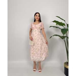 Vestido de Crepé Transpirable 2134 con Cuello Cuadrado, Cintura Natural y Diseño Estampado - Product Image 2