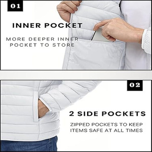 Blouson matelassé pour homme, chaud, léger, pour l'extérieur, blouson matelassé en duvet pour homme, blouson aviateur - Product Image 3