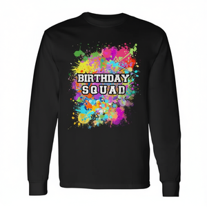 Maglietta a maniche lunghe coordinata per feste di compleanno con schizzi di vernice - Maglietta promozionale per feste di compleanno - Product Image 2
