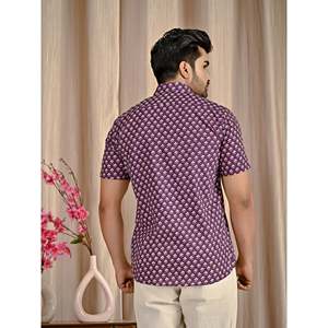 Chemise à manches courtes en coton 100% imprimé floral violet, tissu popeline respirant, robe décontractée, offre ODM - Product Image 6