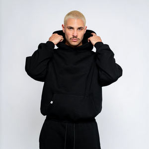 Sweat à capuche pour homme 100% coton, uni, hiver, simple, noir, élégant, tendance, design basique, polaire lourd - Product Image 1