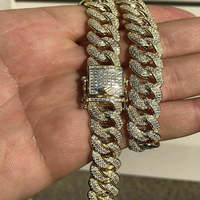 Collier Hip Hop pour Homme en Argent Plaqué Rhodium avec Chaîne Cubaine et Moissanite Brillante Certifiée IGI, Tendance