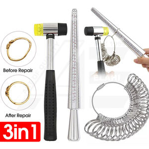 Medidor de Anillos de Acero Inoxidable 4 en 1, Herramienta de Medición de Talla de Dedo, Mandril para Fabricación de Joyas, Martillo de Goma LA - Product Image 1