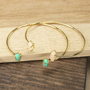 Bracelet en Quartz Rose Turquoise plaqué or, réglable, empilable, Bracelets semi-précieux, manchette en pierres précieuses pour femmes - Product Image 4