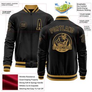 Personalizado negro viejo oro bombardero Varsity Letterman cremallera chaqueta cortavientos Streetwear vintage hombres Varsity chaqueta - Product Image 2