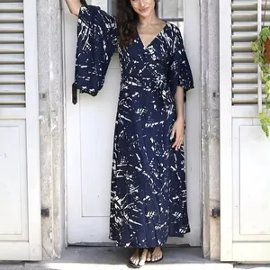 2024 último diseño de impresión indio bohemio nuevos jerséis de seda ropa de tela al por mayor vestido largo ropa de mujer artículo vestido Floral