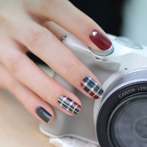 Gel <b>Nail</b> Strips #45207 Burgundy Tartan Check Best Selling Easy <b>Nail</b> <b>Stickers</b> Salon High Quality Made in Korea Decoration Item - Product Image 4