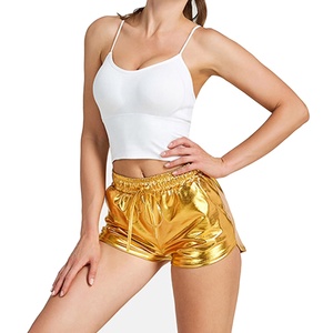 S-2XL New Women's Sexy Metallic Casual Shorts Multicolor Splash-proof PU <b>Sequin</b> Drawstring Closure Elastic Waist Memory Fabric - Product Image 5