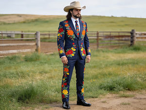 Conjunto de Traje Bordado Floral Occidental Verde para Hombre, Estilo Vaquero, Blazer y Pantalones - Product Image 4