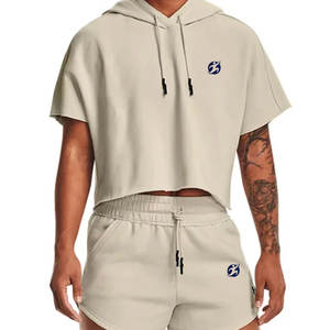 Ensemble de survêtement à capuche et short pour femme, 100% coton molletonné, séchage rapide, emballage personnalisé, deux pièces, vêtements de sport pour le fitness - Product Image 1