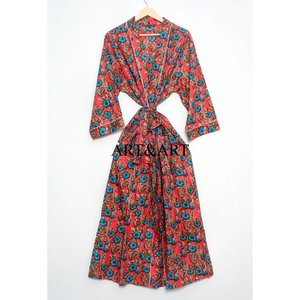 Bata de baño tipo kimono de algodón acolchado con estampado artesanal de elefantes, sexy, para mujer, ropa de dormir de verano con logo frontal - Product Image 3