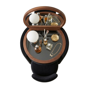 Tocador Redondo Negro Tapizado con Espejo y Taburete, Color Personalizado, de Lujo Moderno, de Madera de Roble, Proveedor - Product Image 3