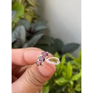 Three Stone Oval <b>Garnet</b> <b>Ring</b> 925 Sterling <b>Silver</b> Handmade Gemstone <b>Ring</b> Wholesale Jewelry Supplier - Product Image 4