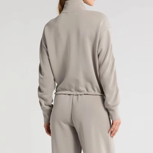 Vêtements à capuche à col montant pour entraînement en nylon imprimé décontracté de yoga à fermeture éclair pour femmes avec logo - Product Image 4