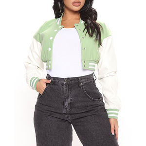 Chaqueta Varsity Corta de Algodón Estampado para Mujer, Elegante, de Manga Larga, Impermeable, Acolchada, Personalizable, Estilo Casual, a la Moda - Product Image 2